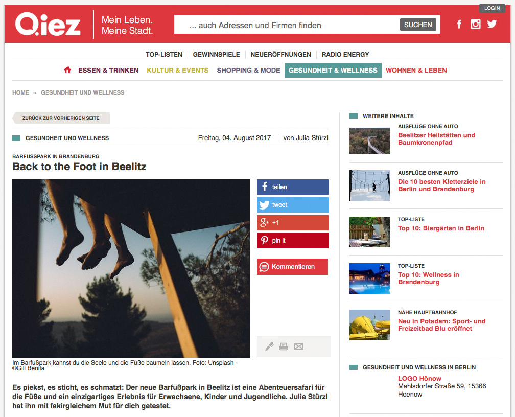 Der Barfußpark Beelitz-Heilstätten im Quiez Magazin